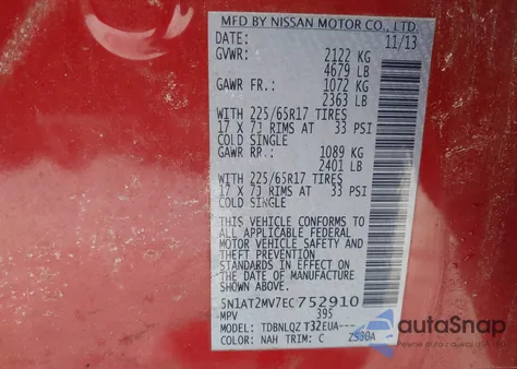 2014 Nissan Rogue Sv from USA, damaged, VIN 5N1AT2MV7EC752910